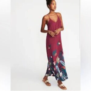 Old Navy Women Large Floral Sleeveless Cross Strap Maxi Dress Fuscia